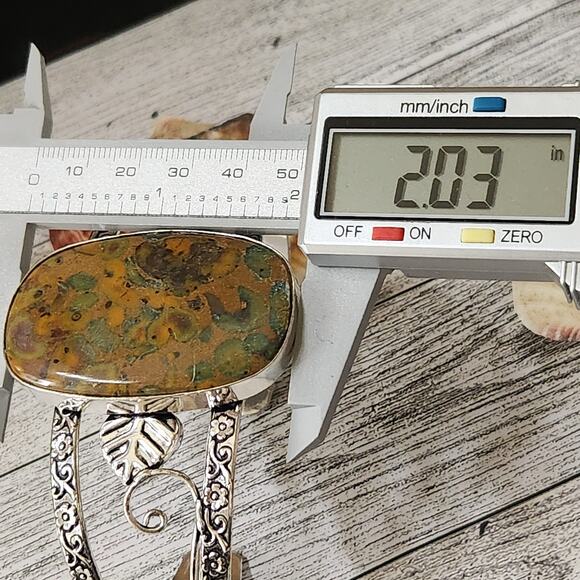 Wide Silver Cuff, Terra Harmony Earthy Color Jasper Cuff Bracelet - Picture 10 of 10